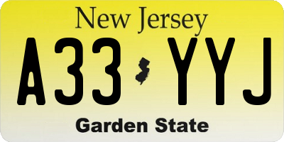 NJ license plate A33YYJ