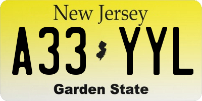 NJ license plate A33YYL