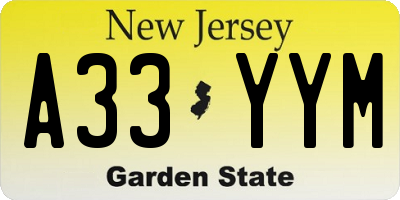 NJ license plate A33YYM