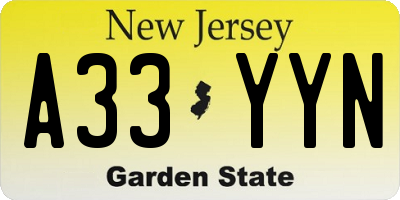 NJ license plate A33YYN
