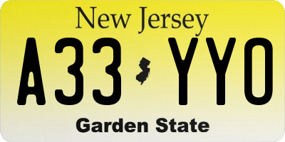NJ license plate A33YYO