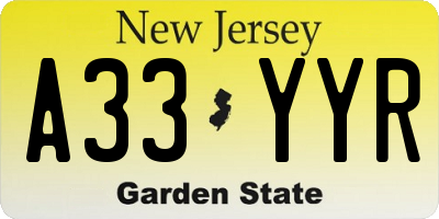 NJ license plate A33YYR