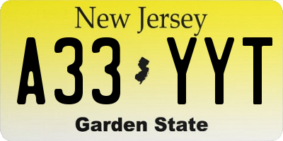 NJ license plate A33YYT