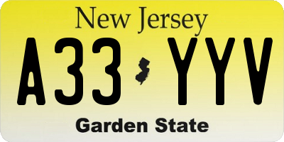 NJ license plate A33YYV