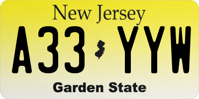 NJ license plate A33YYW
