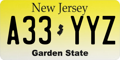 NJ license plate A33YYZ