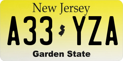 NJ license plate A33YZA