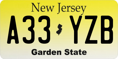 NJ license plate A33YZB