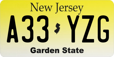 NJ license plate A33YZG
