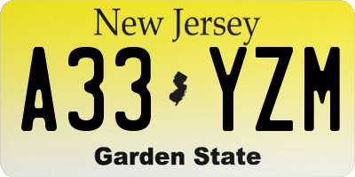 NJ license plate A33YZM