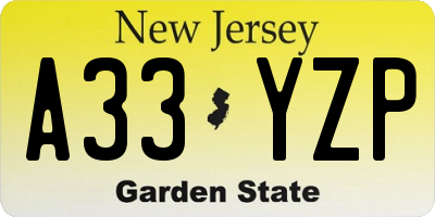 NJ license plate A33YZP
