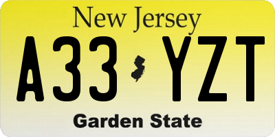 NJ license plate A33YZT