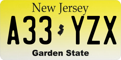 NJ license plate A33YZX