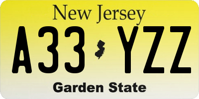 NJ license plate A33YZZ