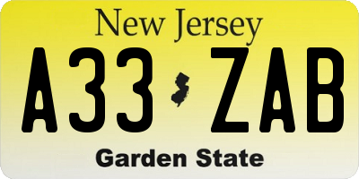 NJ license plate A33ZAB