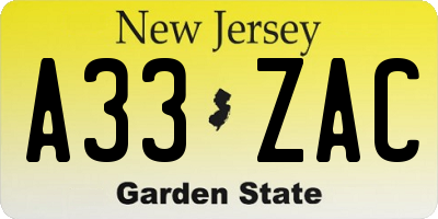 NJ license plate A33ZAC