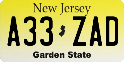 NJ license plate A33ZAD