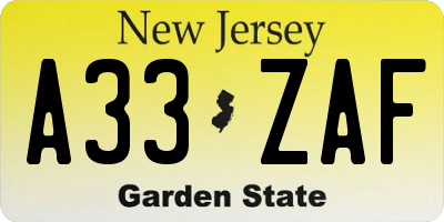 NJ license plate A33ZAF