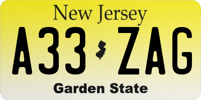 NJ license plate A33ZAG