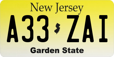 NJ license plate A33ZAI
