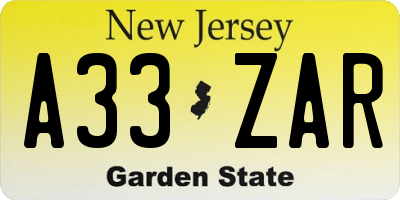 NJ license plate A33ZAR