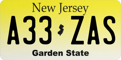 NJ license plate A33ZAS