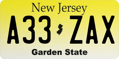 NJ license plate A33ZAX