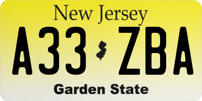 NJ license plate A33ZBA