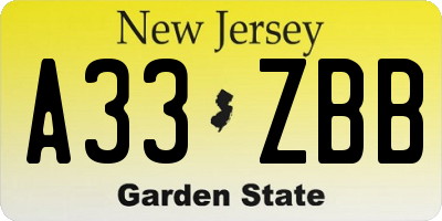 NJ license plate A33ZBB