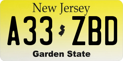 NJ license plate A33ZBD