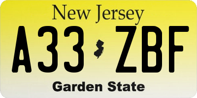 NJ license plate A33ZBF