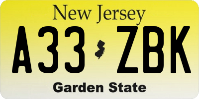 NJ license plate A33ZBK