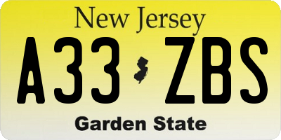 NJ license plate A33ZBS