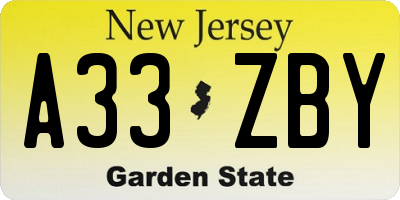 NJ license plate A33ZBY