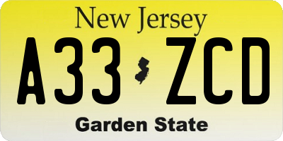 NJ license plate A33ZCD