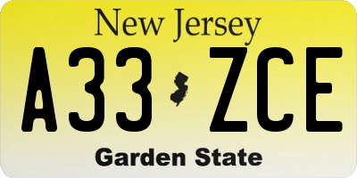 NJ license plate A33ZCE