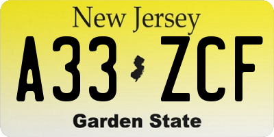 NJ license plate A33ZCF