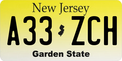 NJ license plate A33ZCH