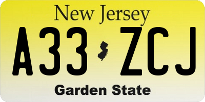 NJ license plate A33ZCJ