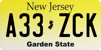 NJ license plate A33ZCK