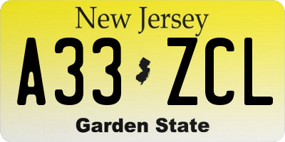 NJ license plate A33ZCL