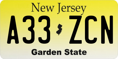 NJ license plate A33ZCN