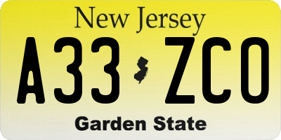 NJ license plate A33ZCO