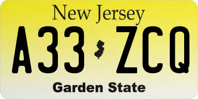 NJ license plate A33ZCQ