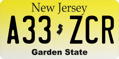 NJ license plate A33ZCR
