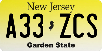 NJ license plate A33ZCS