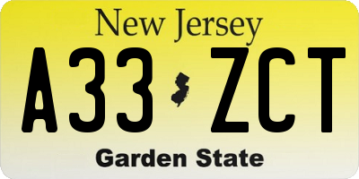 NJ license plate A33ZCT