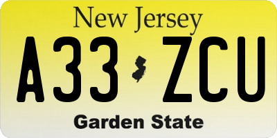 NJ license plate A33ZCU