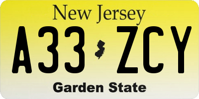 NJ license plate A33ZCY