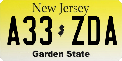 NJ license plate A33ZDA